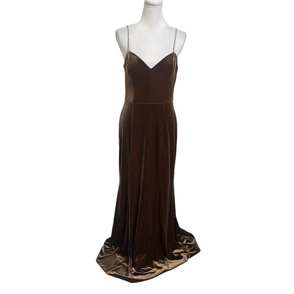 SOLD: Amsale Nouvelle Sana Bronze Velvet Bridesmaid Dress Long Gown Size 8 - Picture 2 of 14